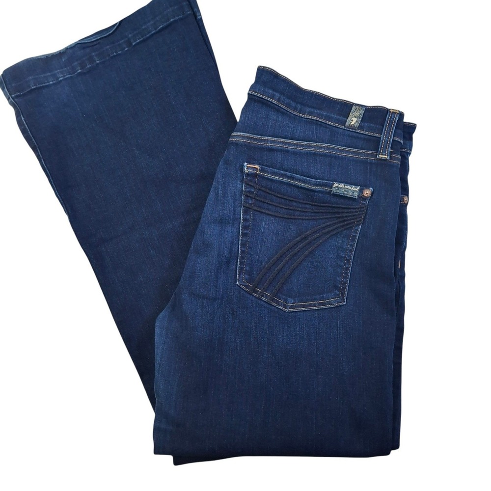 7 For All Mankind Dojo Flare Jeans Size 32 Dark Indigo Blue